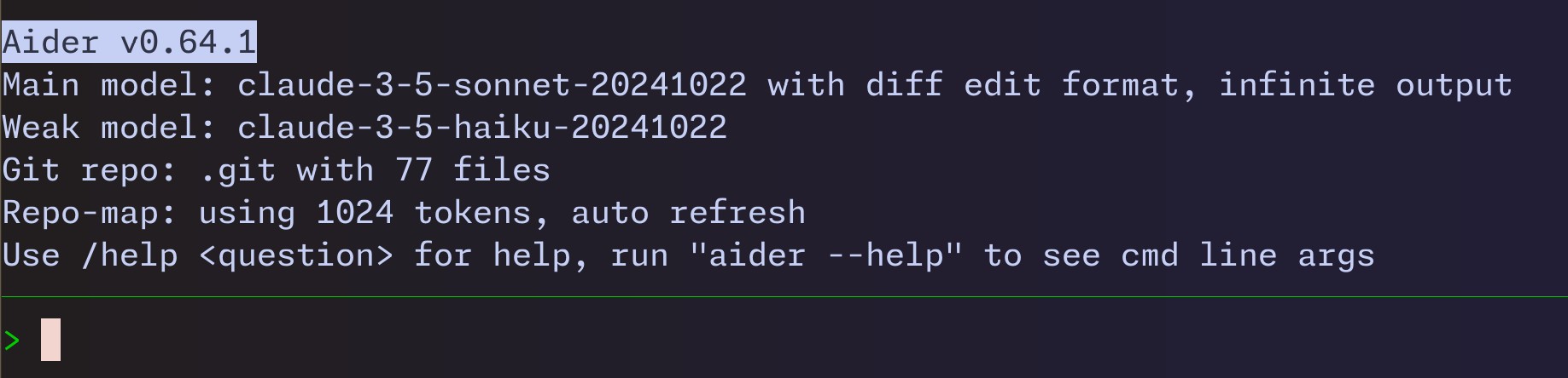 Screenshot of Aider CLI
